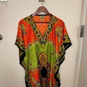 Vibrant Orange and Green Kaftan